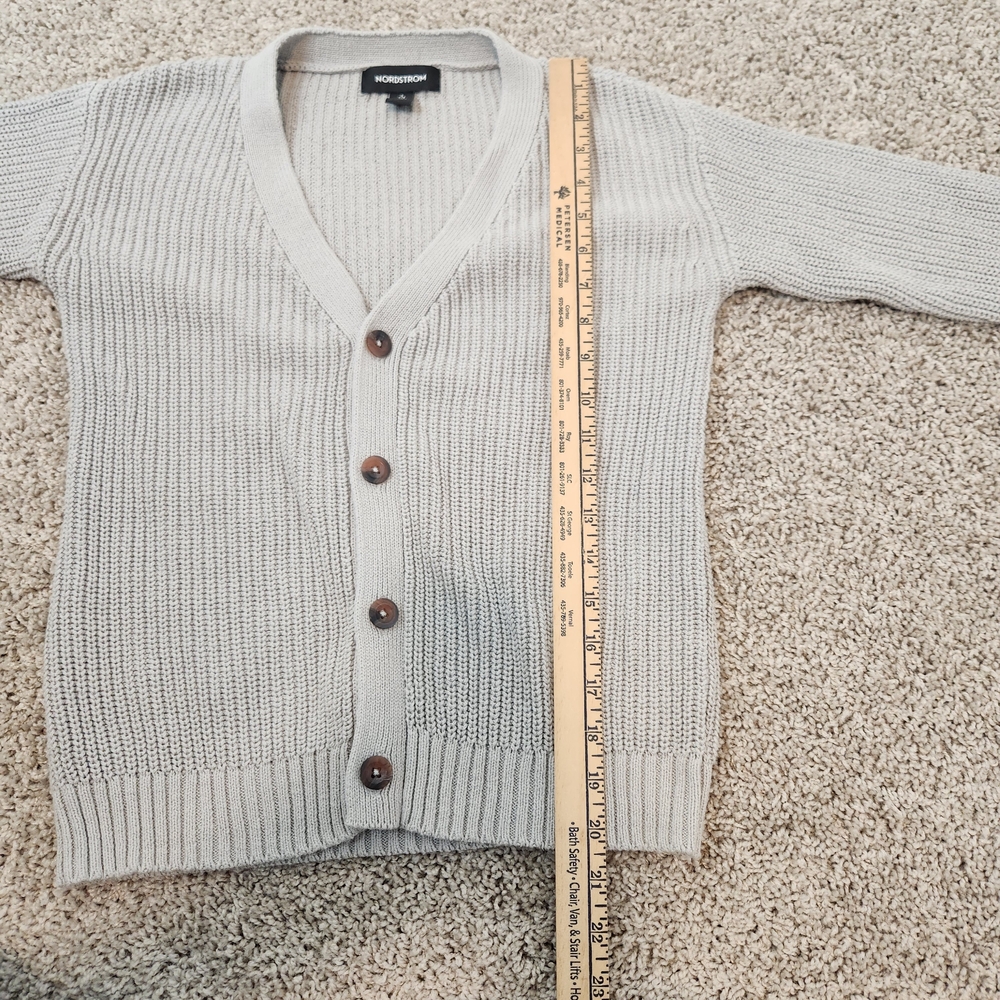 Nordstrom Womens Cotton Blend Grey Waffle Knit Cardigan Sweater Size Small - Picture 6 of 6